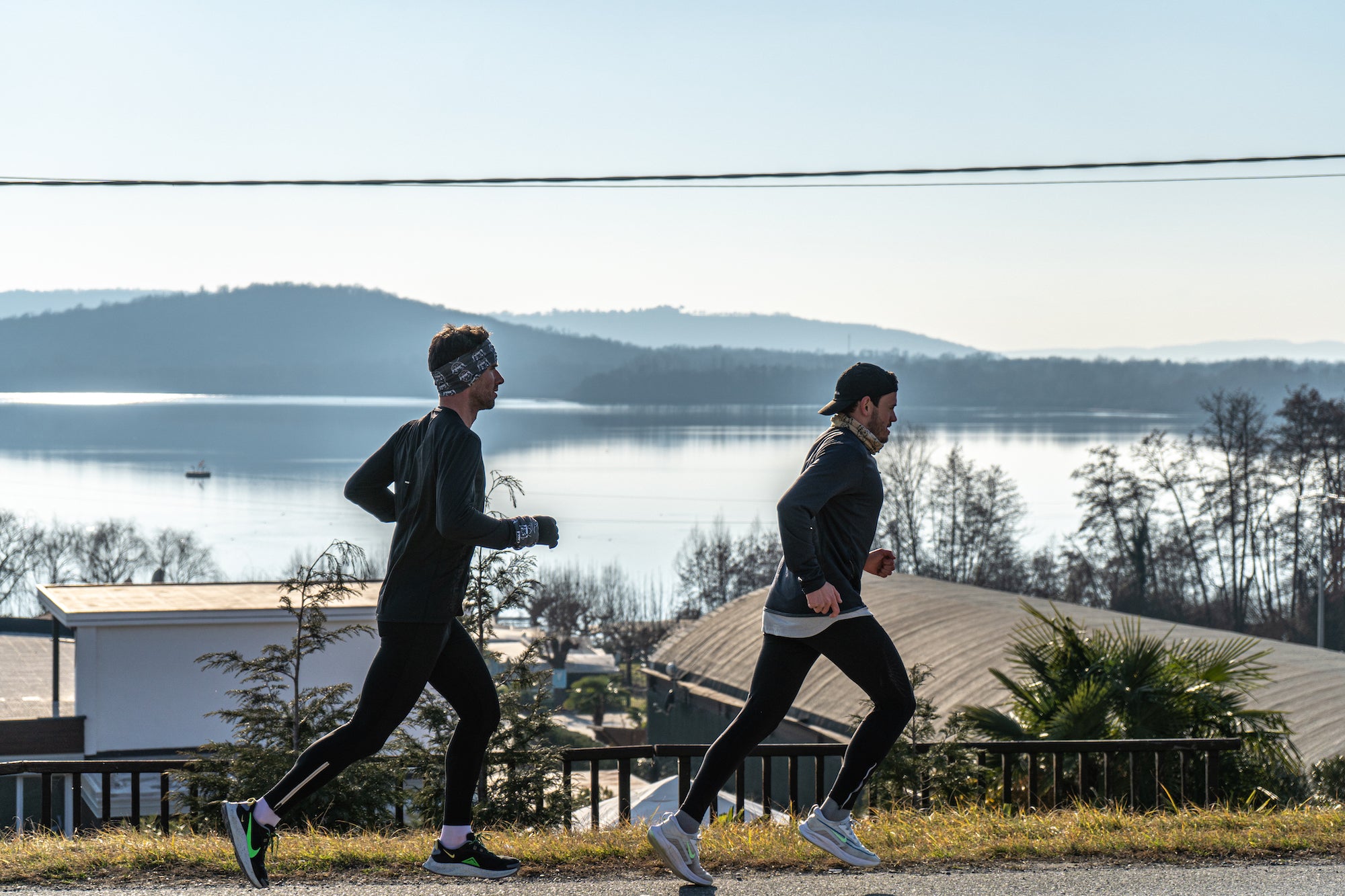 Two runners wearing Angry Pablo accessories