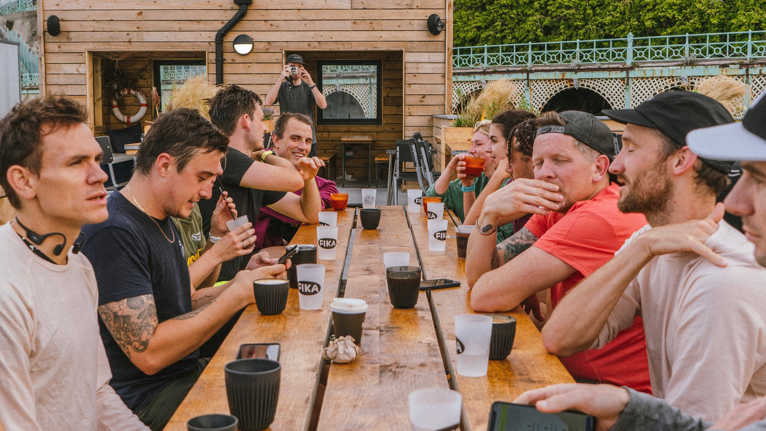 Runners having coffee after the Angry Pablo Social Run Club