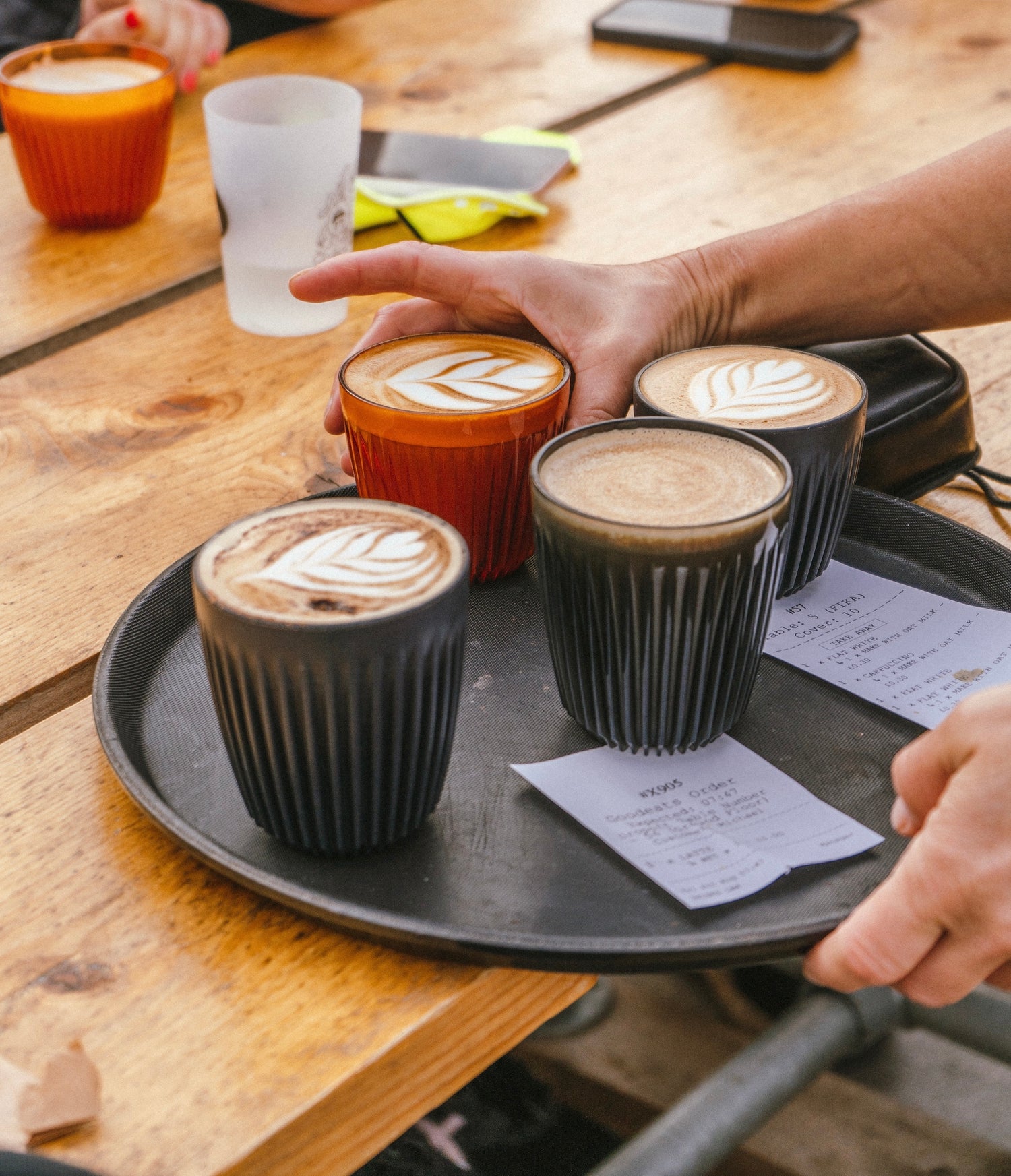 A tray of coffees at the Angry Pablo Social Ride Club