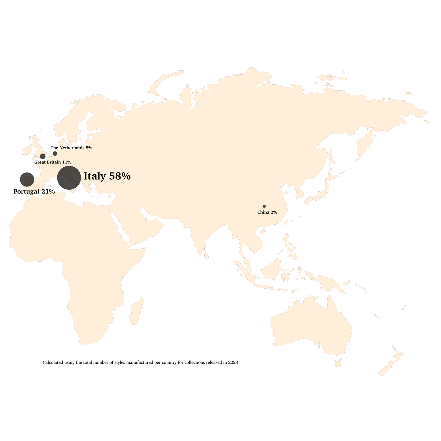 A map displaying the countries that Angry Pablo manufactures in