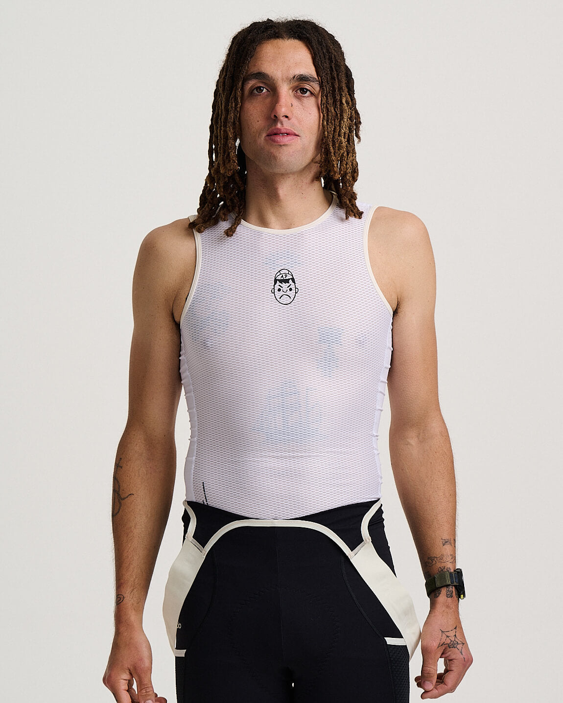 Angry Pablo Core System mesh sleeveless base layer in white front view
