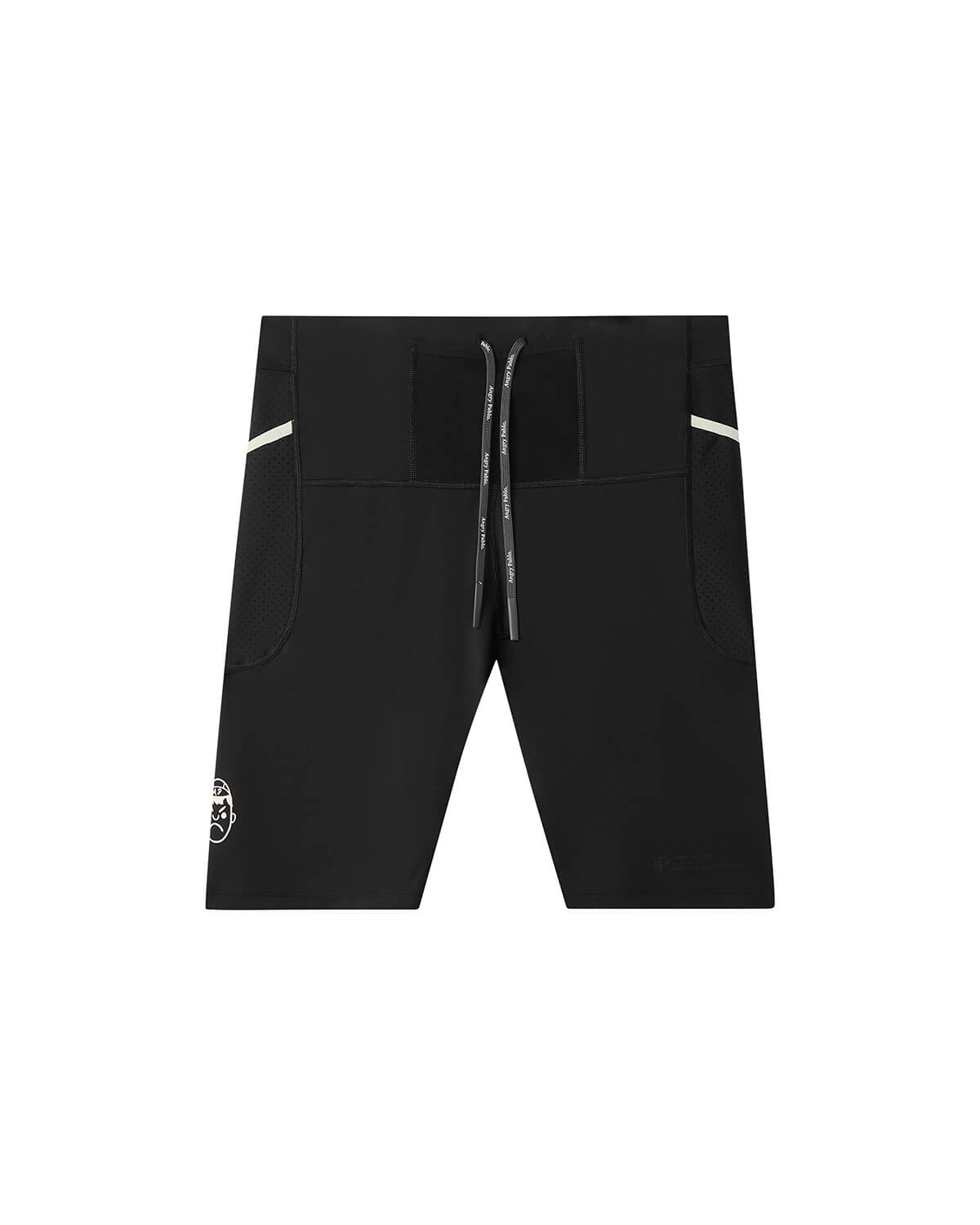 Studio image showing the front view of the Angry Pablo Core System running cargo half tights in black.