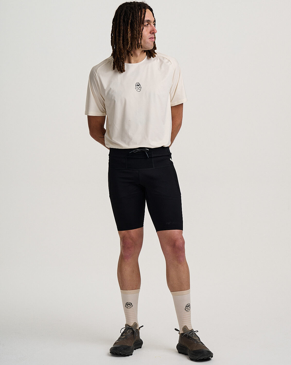 Angry Pablo Core System running cargo half tights in black front view
